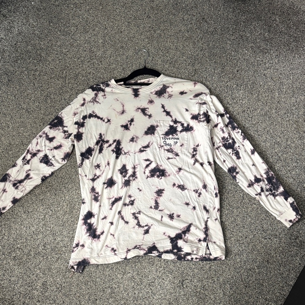 PINK Victoria's Secret Tie-Dye Long Sleeve Tee - White & Black